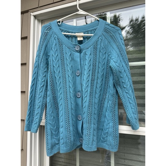 L.L. Bean Sweaters - LL Bean blue  Cardigan Women's Medium 3/4 Sleeve Button Front Knit